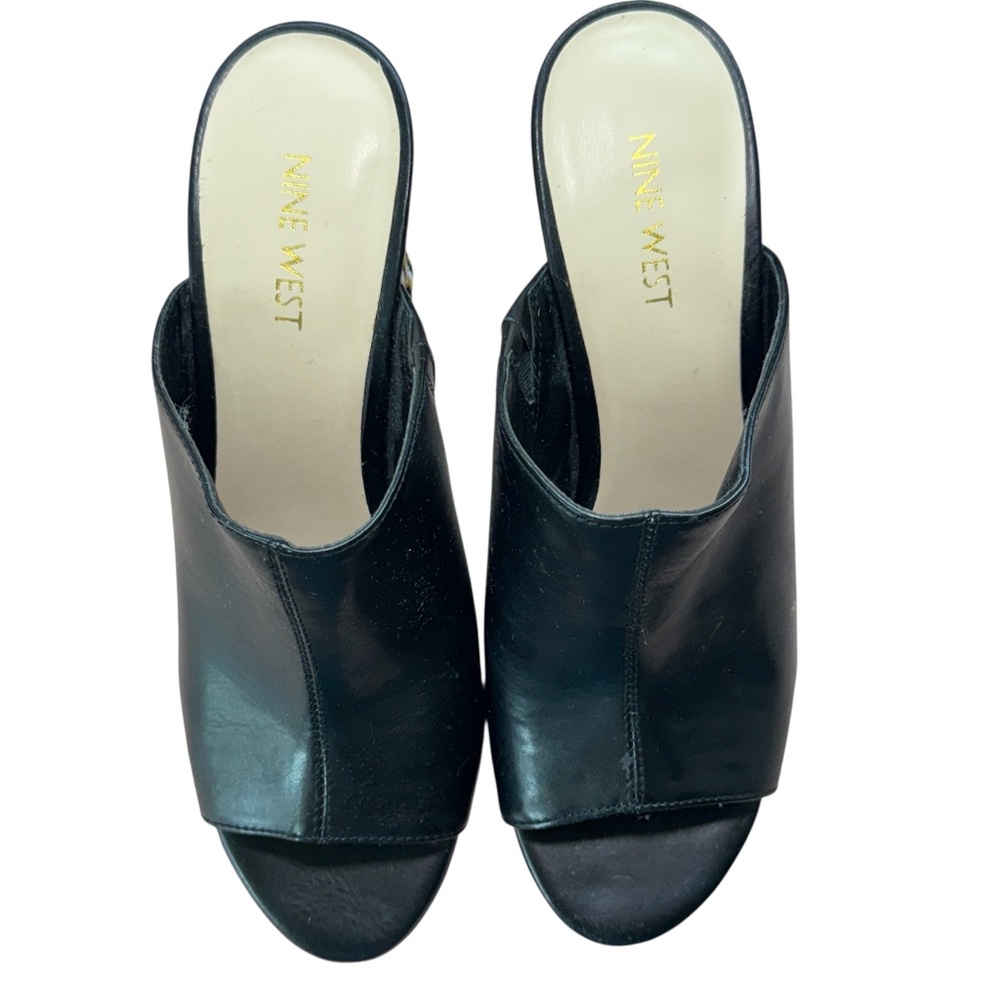 Nine West Peep-Toe Mule Heels – Woven Block Heel